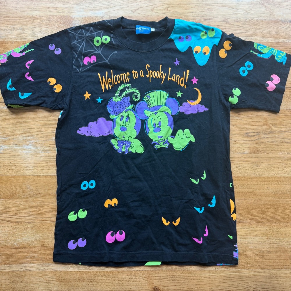 Tokyo Disney Resort Spooky Land Halloween Mickey Minnie T-Shirt Black Size L